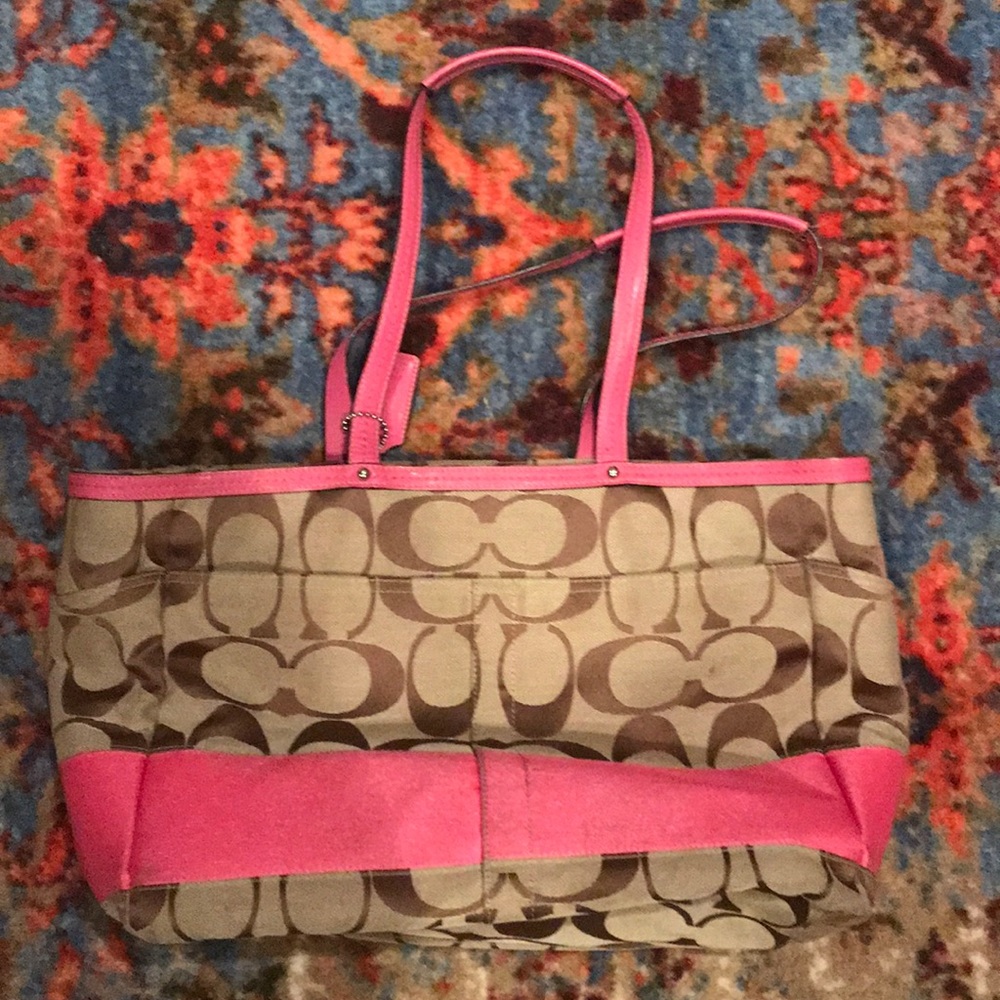 Coach pink and tan compartment bag